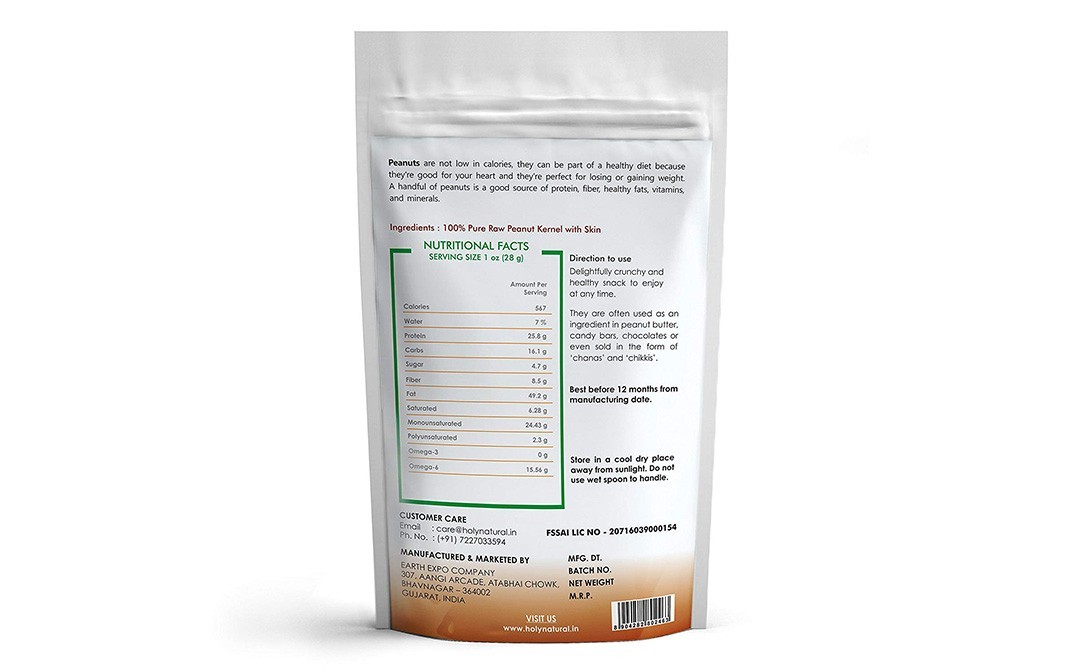 Holy Natural Raw Peanut Kernel With Skin   Pack  500 grams